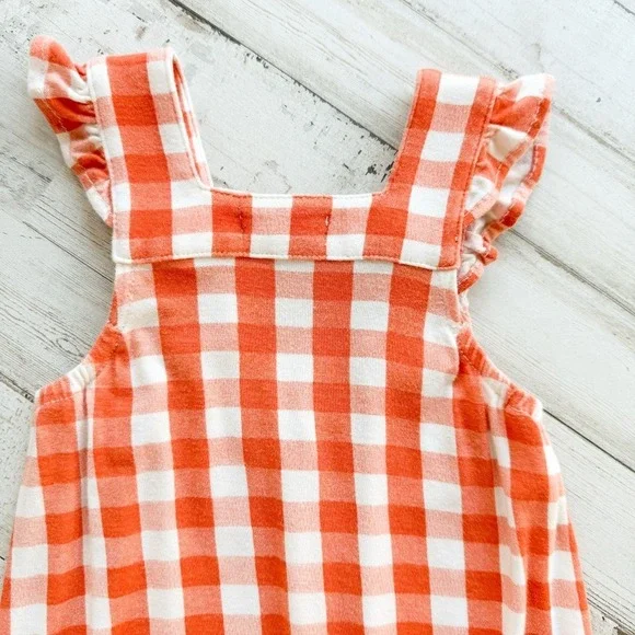 Angel Dear Harvest Pumpkin Smocked Bubble Romper Overalls Orange Gingham 6-12 mo - Picture 9 of 14